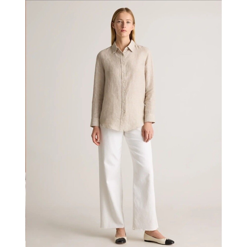 QUINCE 100% European XS  Linen Long Sleeve Shirt WOMENS FLAX natural Minimal